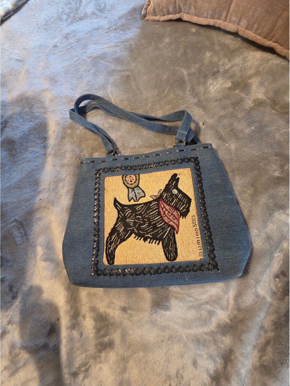 Millie Rose Blue Canvas Tote Bag with Dog Patch